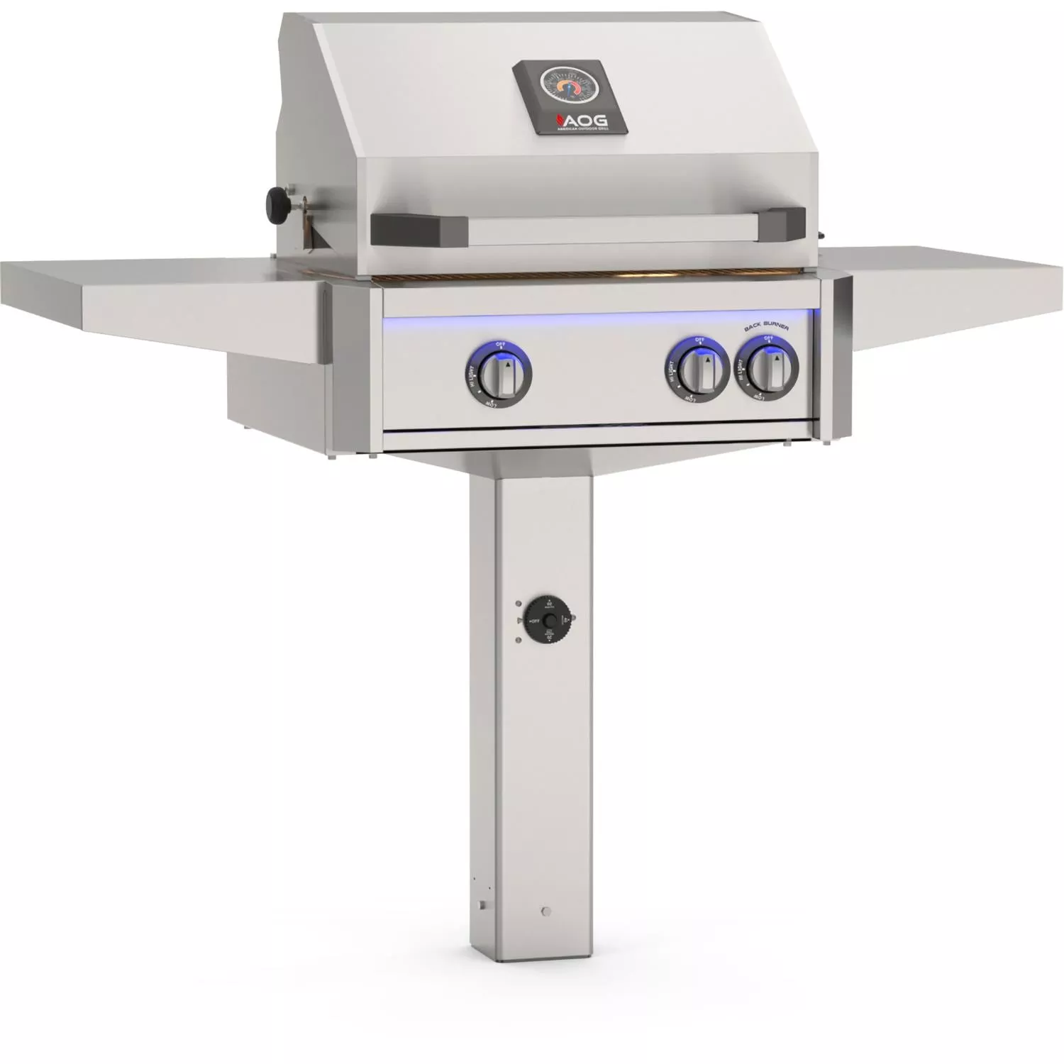 American Outdoor Grill L-Series 24-in 2-Burner Propane Grill w/ Lights & Rotisserie Kit on In Ground Post