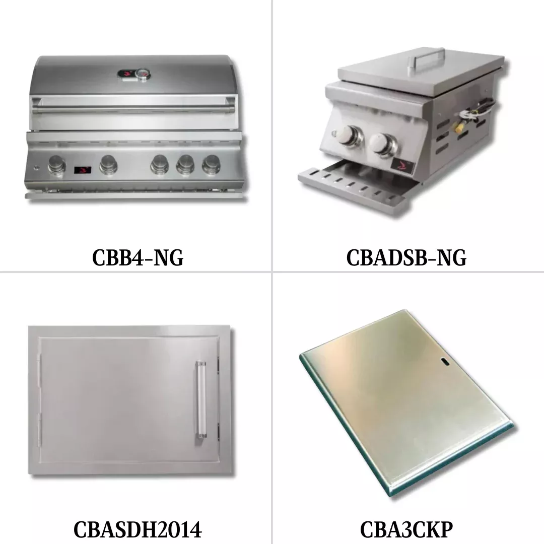 Bonfire Whistler - 34-Inch 4-Burner Built-In NG Grill with Side Burner and Access Door - PCKG1CBB4-NG-SBNGAD