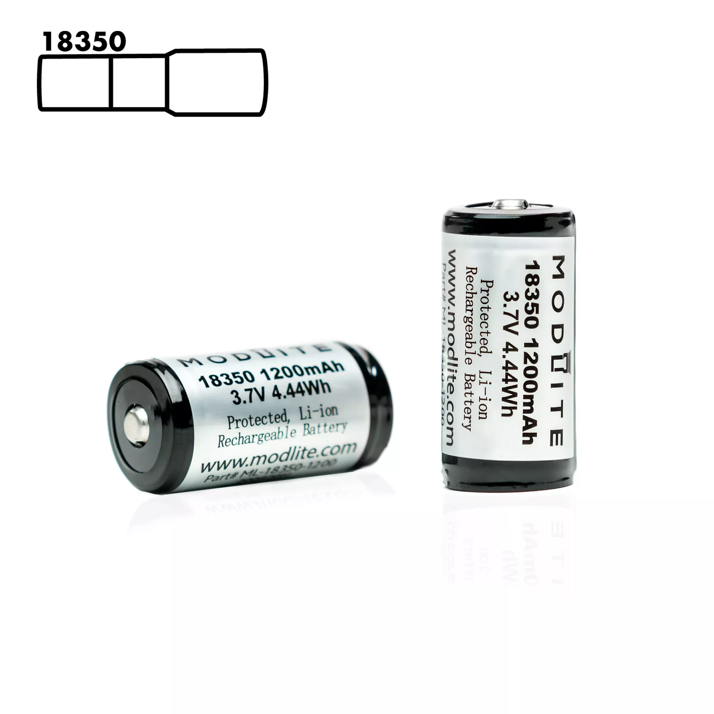 Modlite 18350 1200mAh Protected Cells (2-Pack)