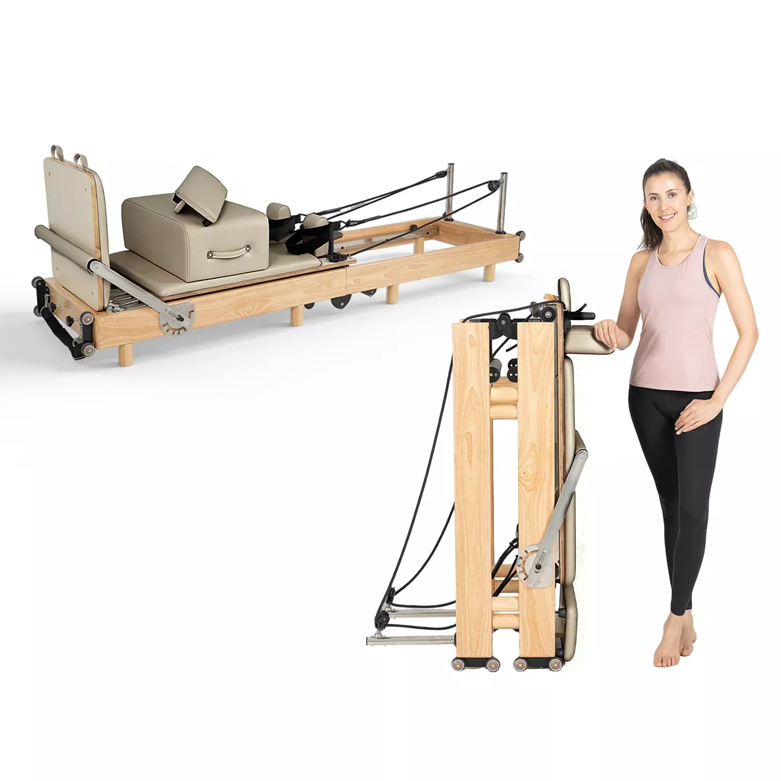 Nexace Wood Pilates Reformer Machine for Home Fitness