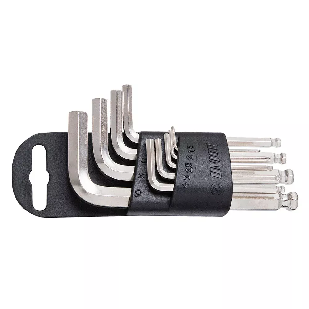 Set of ball-end hex wrenches on plastic clip