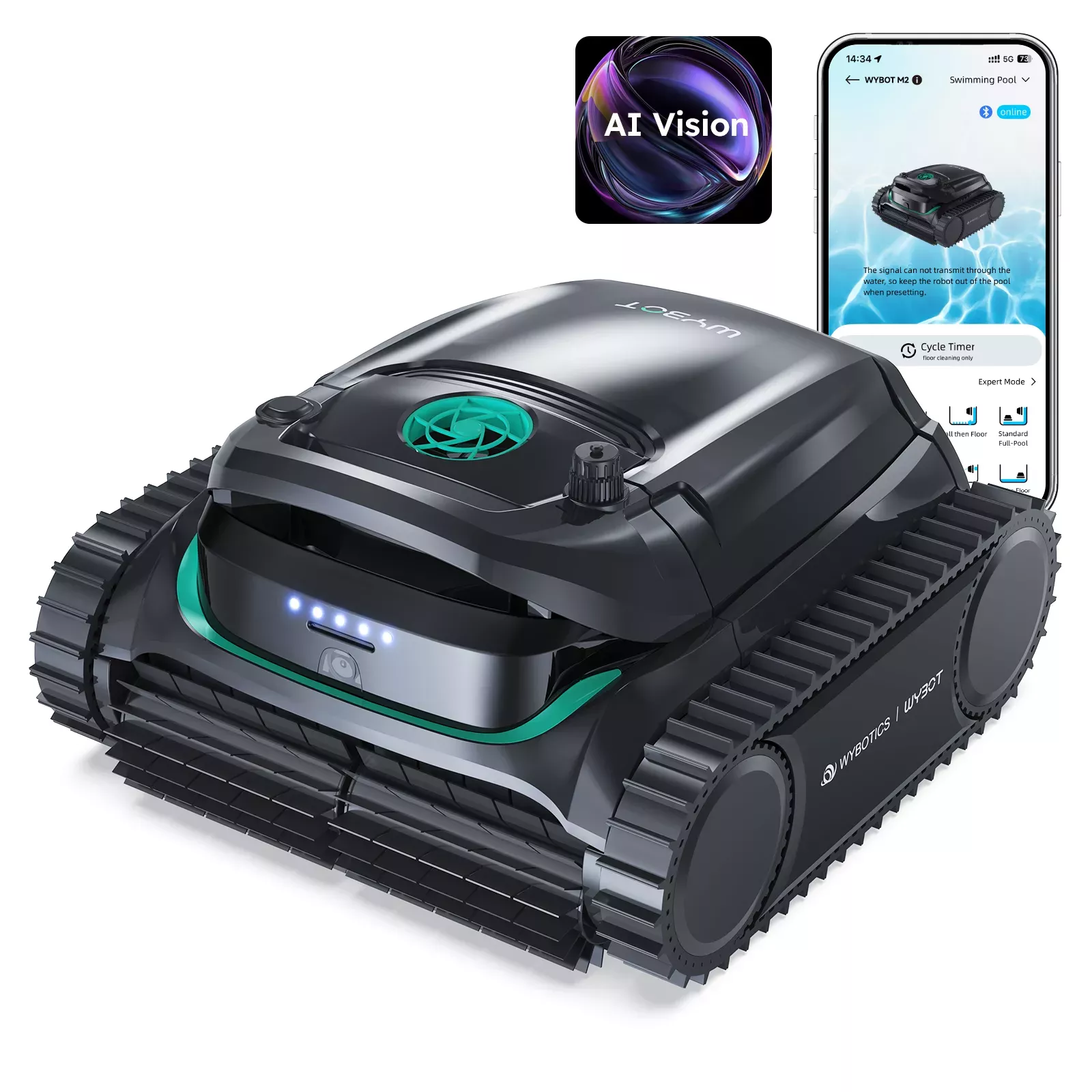 WYBOT M2 Vision Tech Robotic Pool Cleaner - Cordless with Smart Camera AI Vision